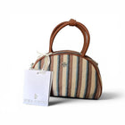 Tempo A Tempo Regina Schrecker dome mini bag in multicolor striped jacquard fabric with brown leather handles