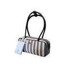 Mini bag Tempo A Tempo Regina Schrecker in tessuto jacquard a righe multicolor con manico in pelle nera e zip
