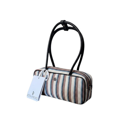 Mini bag Tempo A Tempo Regina Schrecker in tessuto jacquard a righe multicolor con manico in pelle nera e zip