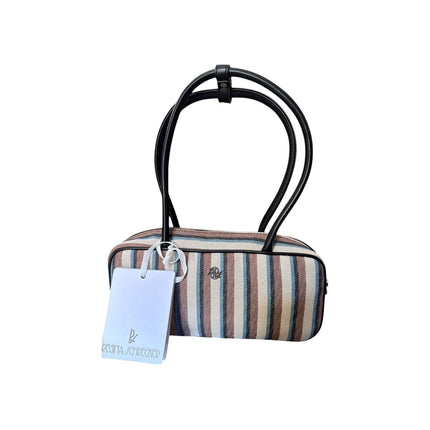 Mini bag Tempo A Tempo Regina Schrecker in tessuto jacquard a righe multicolor con manico in pelle nera e zip