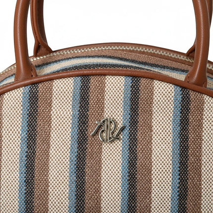 Tempo A Tempo Regina Schrecker mini bag in multicolor striped jacquard fabric with brown leather handle and RS logo