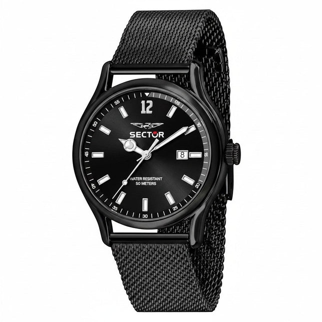 Tempo A Tempo Orologio Uomo Sector 660 nero PVD, cassa 43mm acciaio, cinturino mesh, quadrante nero con data.