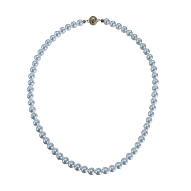 Tempo A Tempo Shelly glass pearl choker necklace with a magnetic clasp featuring sparkling cubic zirconia accents.