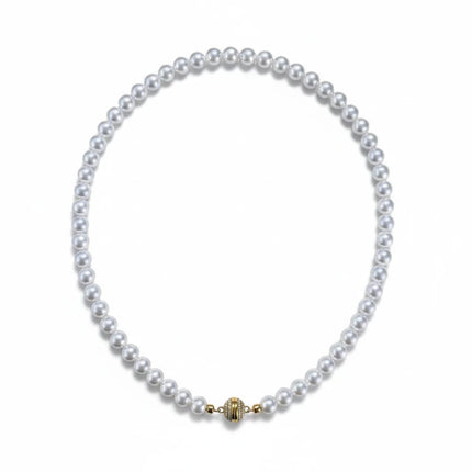 Tempo A Tempo Shelly glass pearl choker necklace with a gold-tone magnetic clasp featuring sparkling zircon stones.