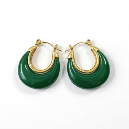 Tempo A Tempo Shelly gold-plated steel hoop earrings with green resin crescent detail and hook closure