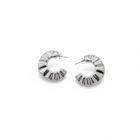 Tempo A Tempo Shelly silver stainless steel hoop earrings with pleated design, 3cm diameter.