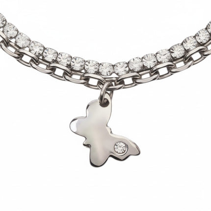 Tempo A Tempo silver-tone double strand bracelet with crystals and butterfly charm.