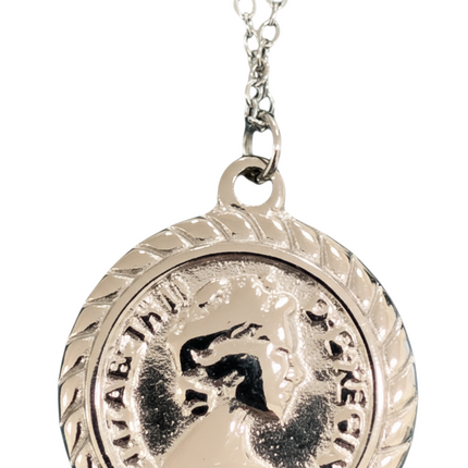 Tempo A Tempo silver stainless steel coin pendant necklace for women, 45cm length, lobster clasp.