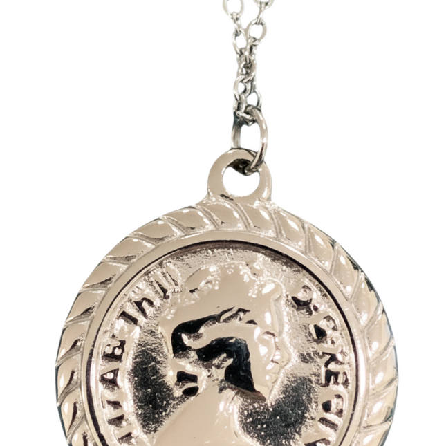 Tempo A Tempo silver stainless steel coin pendant necklace for women, 45cm length, lobster clasp.