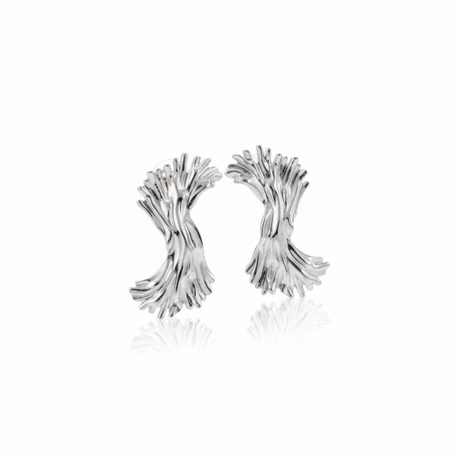 Tempo A Tempo Coralia silver stainless steel earrings, 4cm, elegant coral branch design, hypoallergenic.