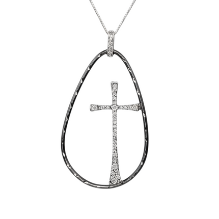 Tempo A Tempo women's adjustable silver 925 necklace with a rhodium and ruthenium finished cross pendant.