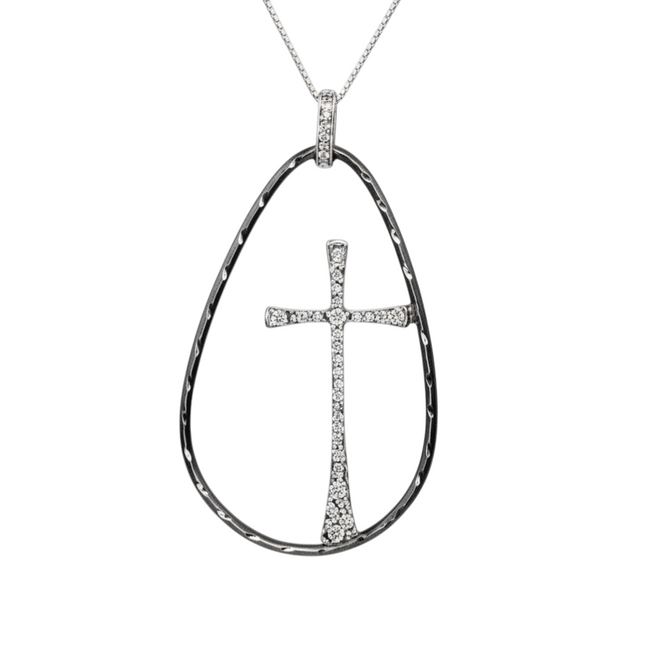 Tempo A Tempo women's adjustable silver 925 necklace with a rhodium and ruthenium finished cross pendant.