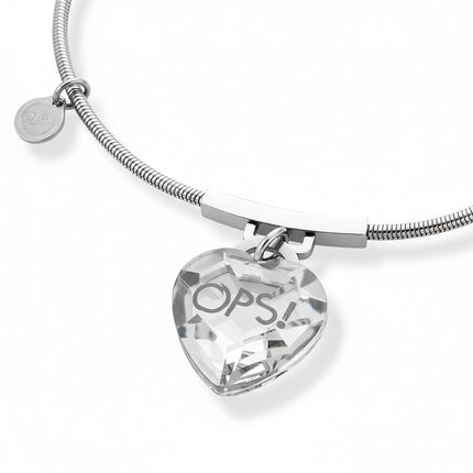 Tempo A Tempo silver-tone stainless steel bracelet with a clear crystal heart charm engraved with "OPS!"