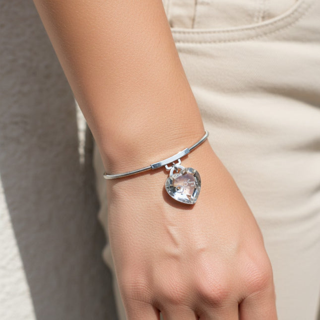 Tempo A Tempo silver-tone stainless steel bracelet with a clear crystal heart charm engraved with 'OPS!'