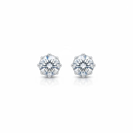 Tempo A Tempo 5mm sterling silver stud earrings featuring a round faceted clear stone in a classic six-prong setting.