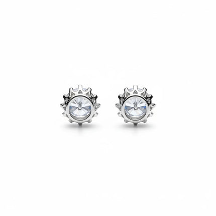 Tempo A Tempo 5mm sterling silver stud earrings with a clear faceted stone in a crown setting on a white background.