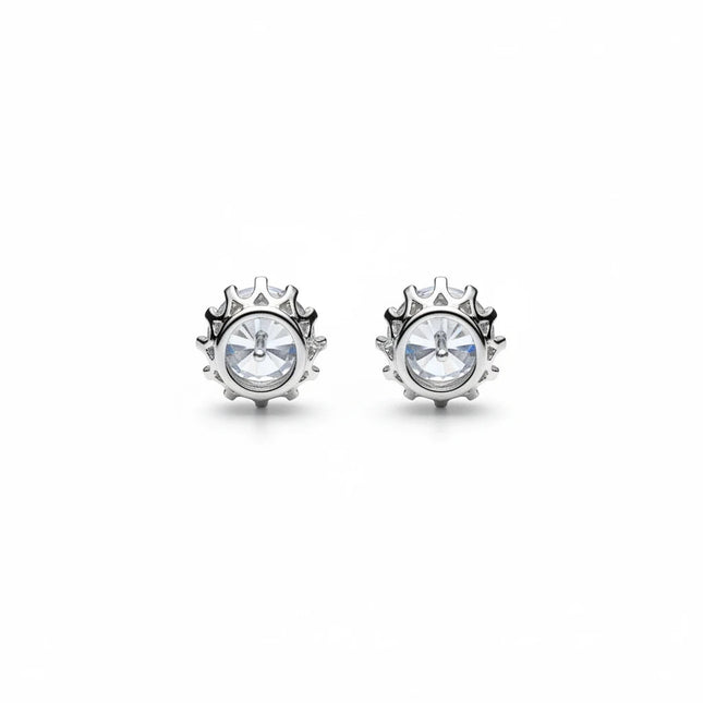 Tempo A Tempo 5mm sterling silver stud earrings with a clear faceted stone in a crown setting on a white background.