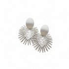 Tempo A Tempo silver stainless steel sunburst radial earrings, 5.5 cm, modern design with oval base and fan pendant.