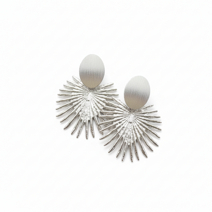 Tempo A Tempo silver stainless steel sunburst radial earrings, 5.5 cm, modern design with oval base and fan pendant.