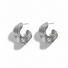 Tempo A Tempo silver stainless steel wavy hoop earrings, 4cm, elegant design.
