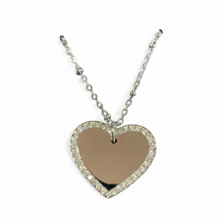 Tempo A Tempo women's stainless steel necklace featuring a heart-shaped pendant bordered with sparkling crystals.