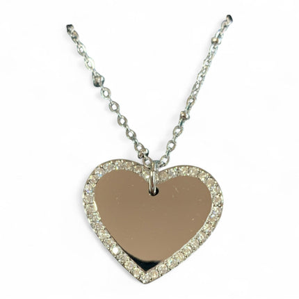 Tempo A Tempo women's stainless steel necklace featuring a heart-shaped pendant bordered with sparkling crystals.