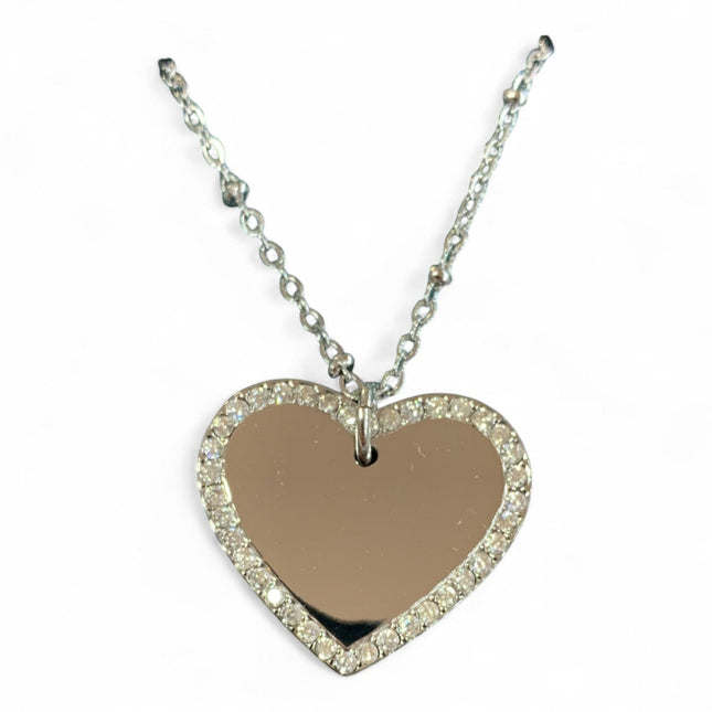 Tempo A Tempo women's stainless steel necklace featuring a heart-shaped pendant bordered with sparkling crystals.