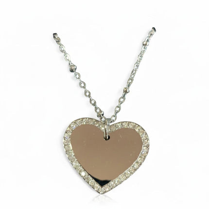 Tempo A Tempo women's stainless steel necklace featuring a heart pendant bordered with sparkling crystals.