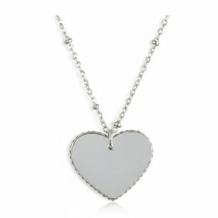 Tempo A Tempo silver-tone steel heart pendant necklace for women with a delicate beaded chain