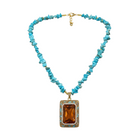 Tempo A Tempo turquoise chip necklace with rectangular amber crystal pendant and gold accents.