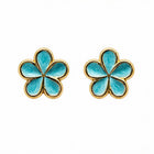 Tempo A Tempo Shelly turquoise enamel 5-petal flower stud earrings in gold-tone metal, 2cm