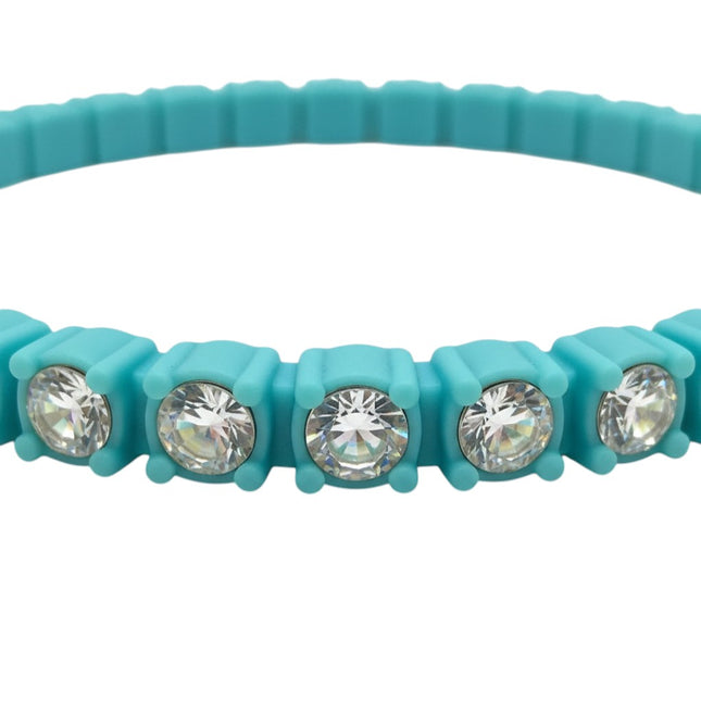 Tempo A Tempo turquoise silicone tennis bracelet with white crystals, 16+3cm adjustable length.