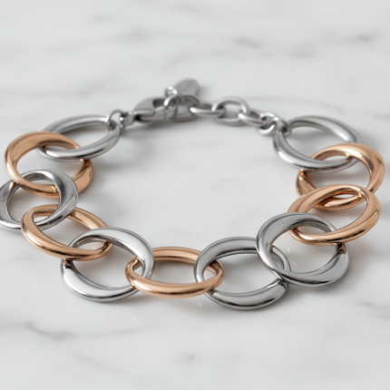 Tempo A Tempo 2Jewels two-tone bracelet with interlocking silver and rose gold stainless steel circular links
