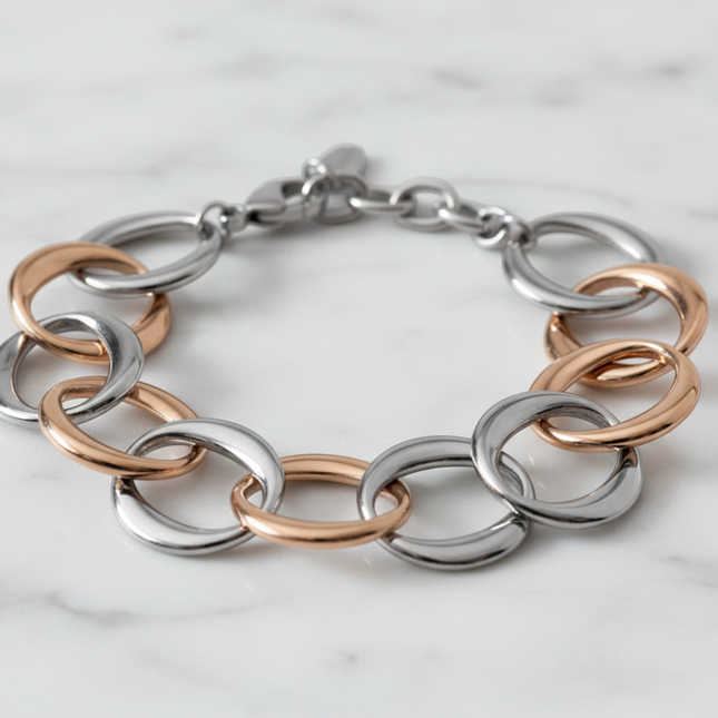 Tempo A Tempo 2Jewels two-tone bracelet with interlocking silver and rose gold stainless steel circular links