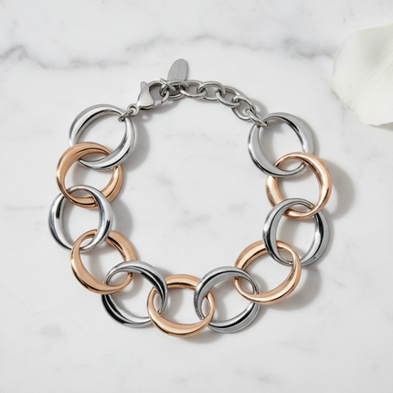 Tempo A Tempo 2Jewels two-tone stainless steel bracelet with alternating silver and rose gold circular links