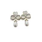 Tempo A Tempo white enamel flower gold trim earrings with pearl drop and small heart studs.