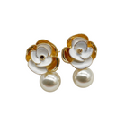Tempo A Tempo white floral earrings with gold trim and pearl drop, elegant and feminine.