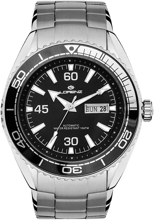 Orologio Automatico Uomo LORENZ 10100AA Bracciale Acciaio Nero Sub 100mt