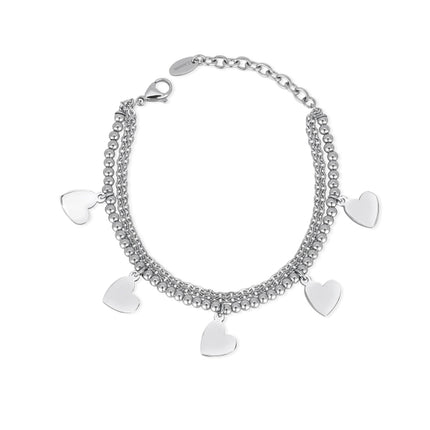 Bracciale 2JEWELS Doppio Filo Acciaio Sfere e Charms Cuore 231792