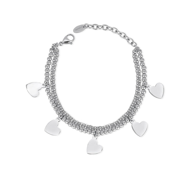 2JEWELS BRACCIALE DOPPIO FILO ACCIAIO SFERE E CATENA CON CHARMS CUORE 231792