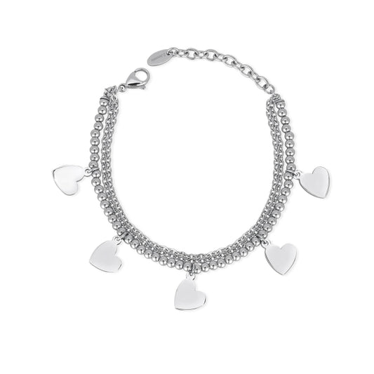 2JEWELS BRACCIALE DOPPIO FILO ACCIAIO SFERE E CATENA CON CHARMS CUORE 231792