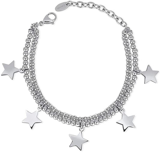 2JEWELS BRACCIALE IN ACCIAIO PER DONNA DOPPIO FILO E CIONDOLI STELLA 231793