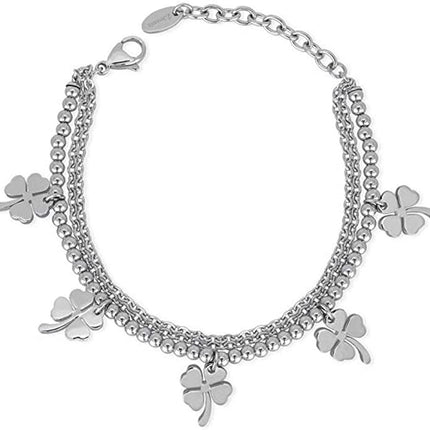 Bracciale Donna Acciaio Inossidabile Charm Quadrifoglio Portafortuna Elegante