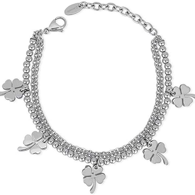 Bracciale Donna Acciaio Inossidabile Charm Quadrifoglio Portafortuna Elegante