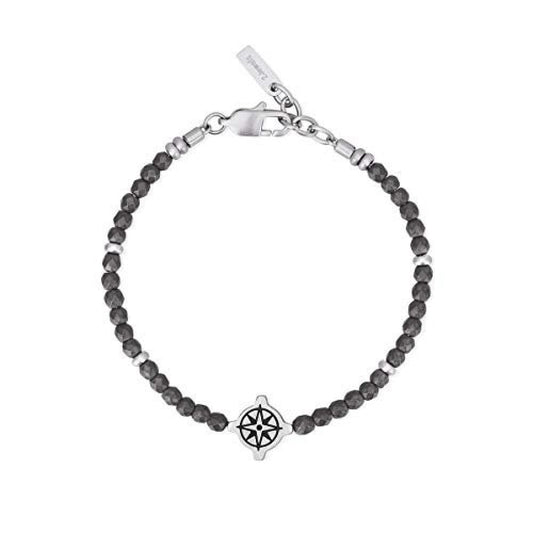Bracciale per uomo in acciaio e sfere in ematite grigia 2JEWELS regolabile