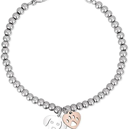 Bracciale Donna 2Jewels Acciaio Inox Sfere Ciondolo Cane Zampa