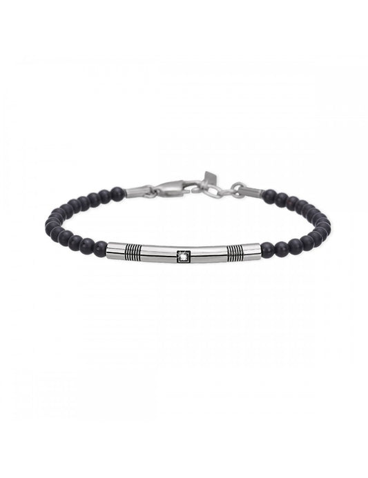 BRACCIALE ACCIAIO  sfere ONICE E ZIRCONE 2JEWELS uomo regolabile