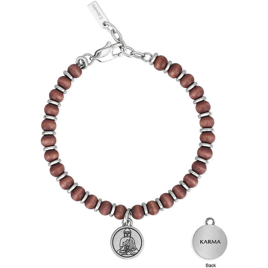 Bracciale in acciaio con sfere in legno e ciondolo con Buddha 2jewels Karma