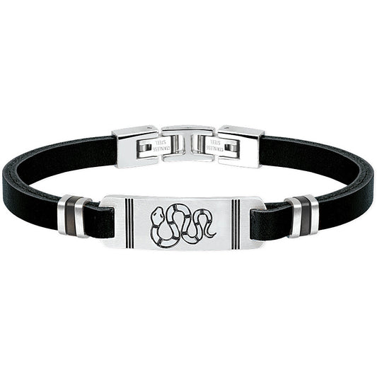 Bracciale 2Jewels da uomo in pelle nera e piastra acciaio 232026 sottocosto