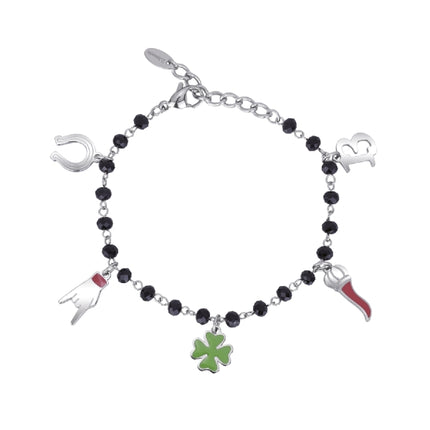 Bracciale 2JEWELS Donna Acciaio Sfere Vetro Nero Portafortuna 232050